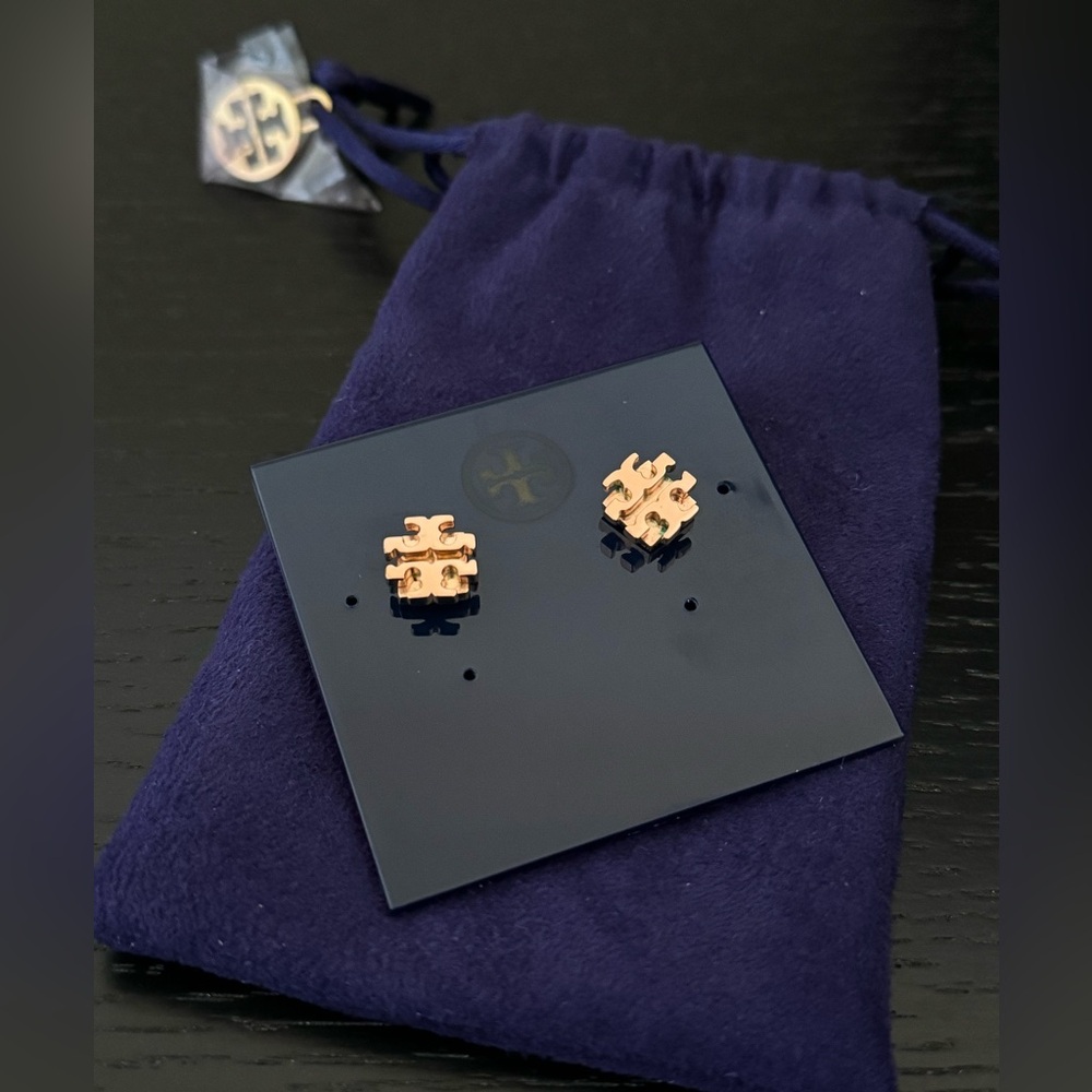 Tory Burch Rose Gold Small T Logo Stud Earrings